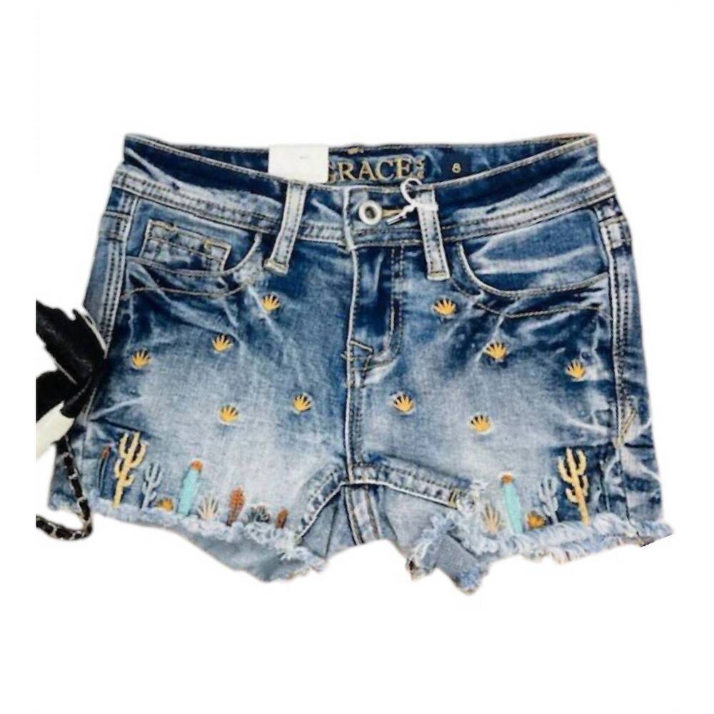 NEW GRACE IN LA girl's cactus embroidered shorts in multi